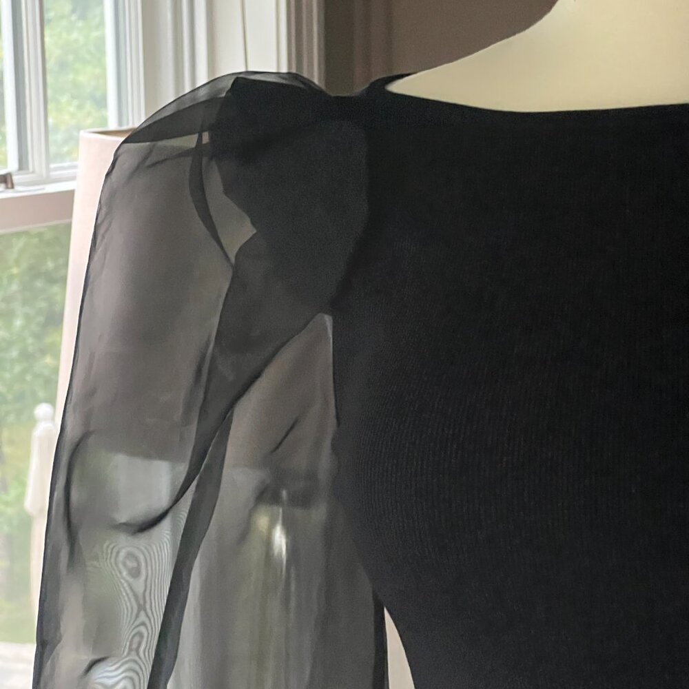 Alice & Olivia Black Abella Puff Sleeve Square Neck Sweater Size XS - Picture 2 of 10